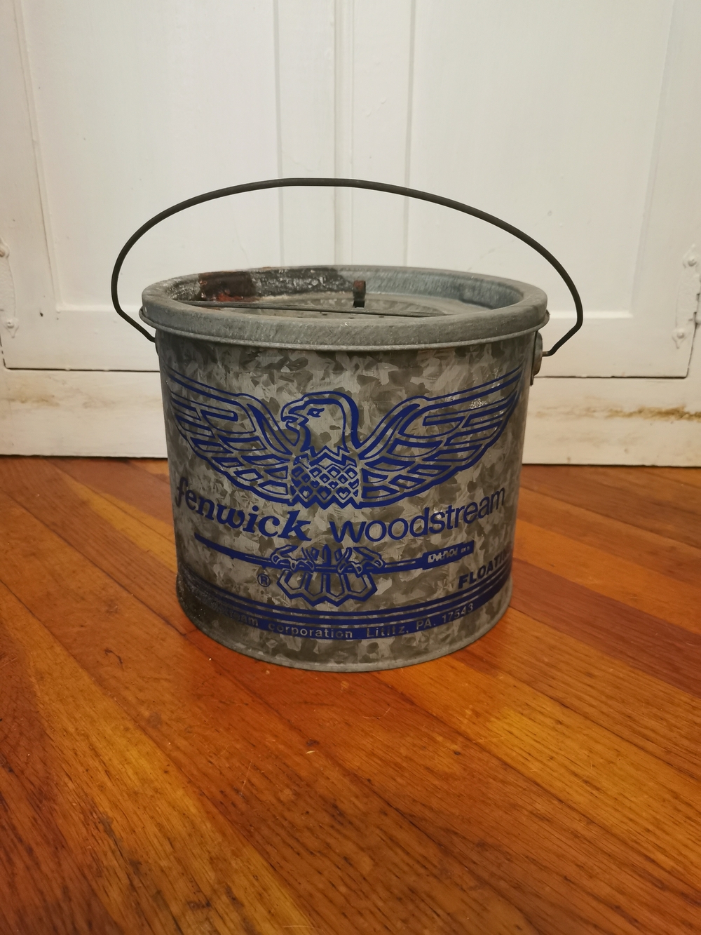 Vintage Fenwick Woodstream Galvanized 2PC Floating Minnow Bucket, Lititz PA